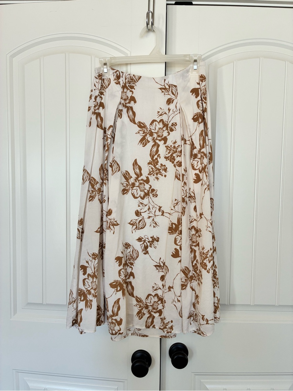 a new day Cream A-Line Midi Skirt with Brown Floral Print